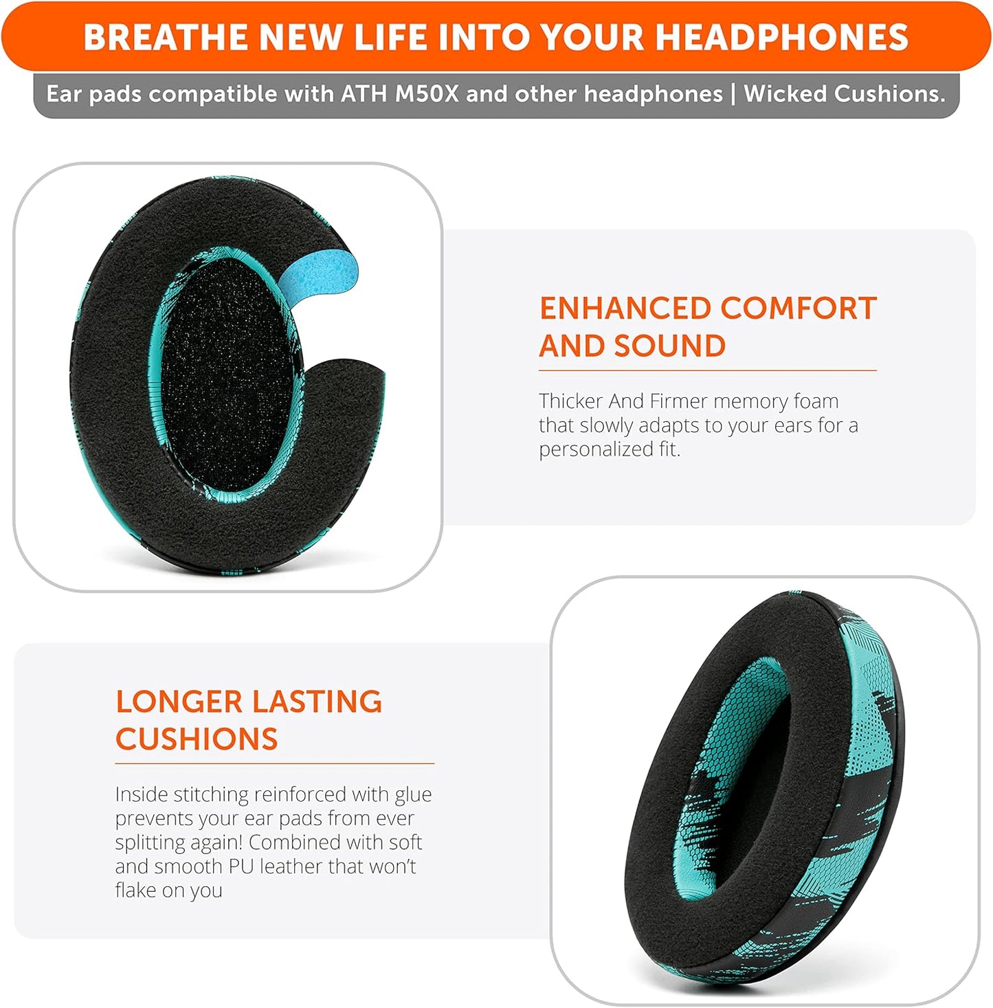 Padz Velour Earpads by Wicked Cushions - Premium Upgrade for Audio Technica, HyperX, and SteelSeries Arctis - Extra Thick Design with Enhanced Opening and Soft Memory Foam | Speed Racer Cyan