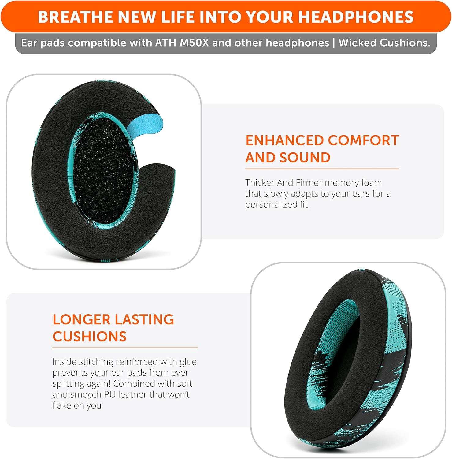 Padz Velour Earpads by Wicked Cushions - Premium Upgrade for Audio Technica, HyperX, and SteelSeries Arctis - Extra Thick Design with Enhanced Opening and Soft Memory Foam | Speed Racer Cyan