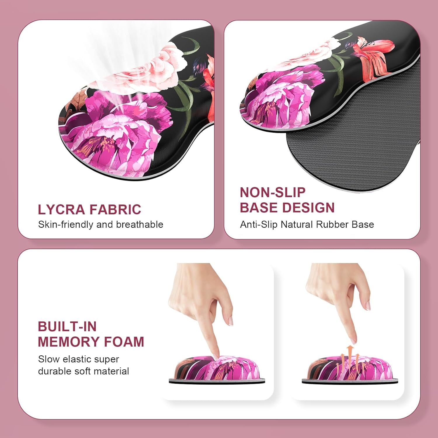 Professional Mouse Pad Set: Desk Mat, Mouse Pad with Wrist Rest, Keyboard Wrist Rest, and Coaster - Stitched Edge and Non-Slip Base for Work and Gaming, Peony Flower Design